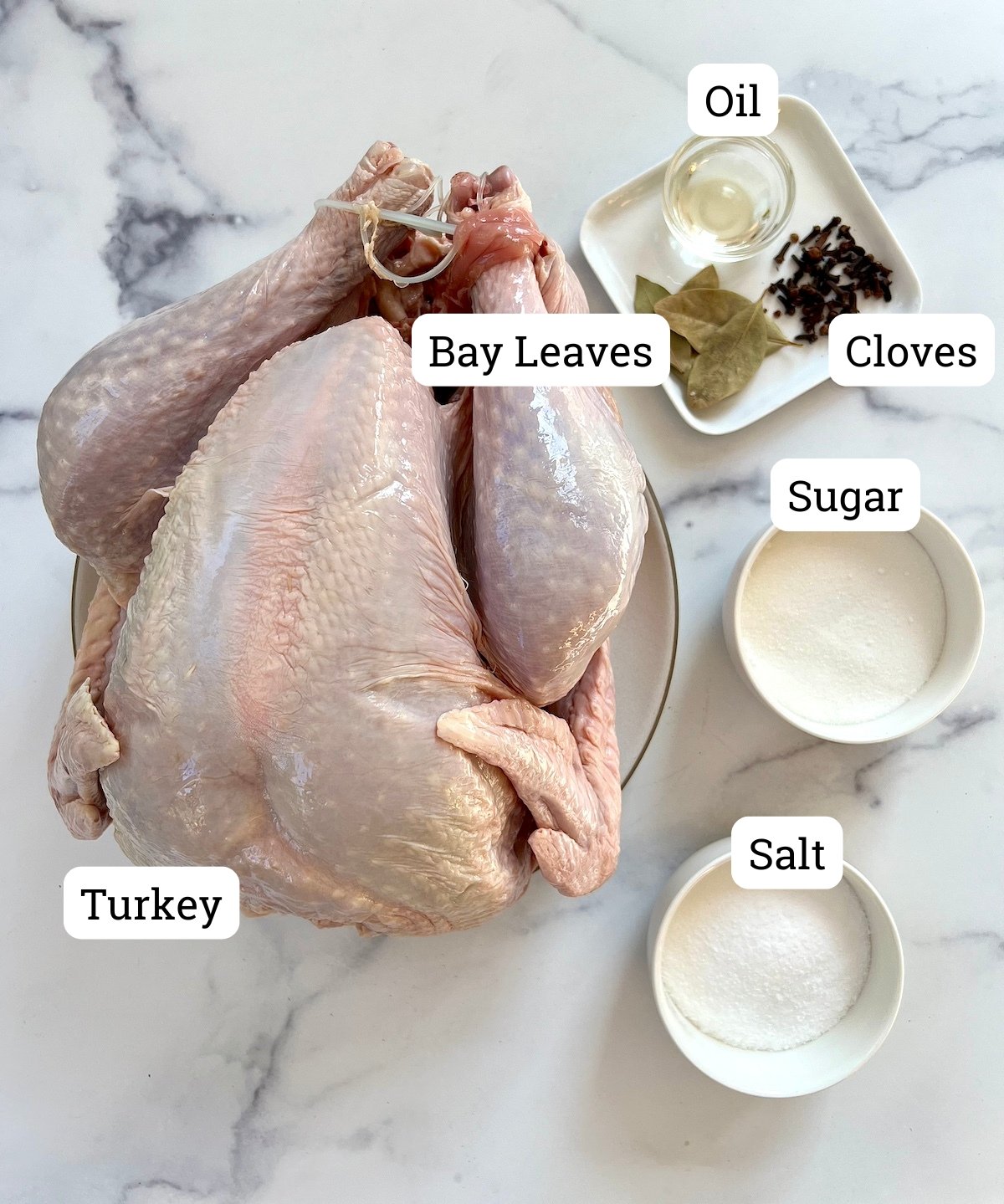 Brined turkey ingredients.