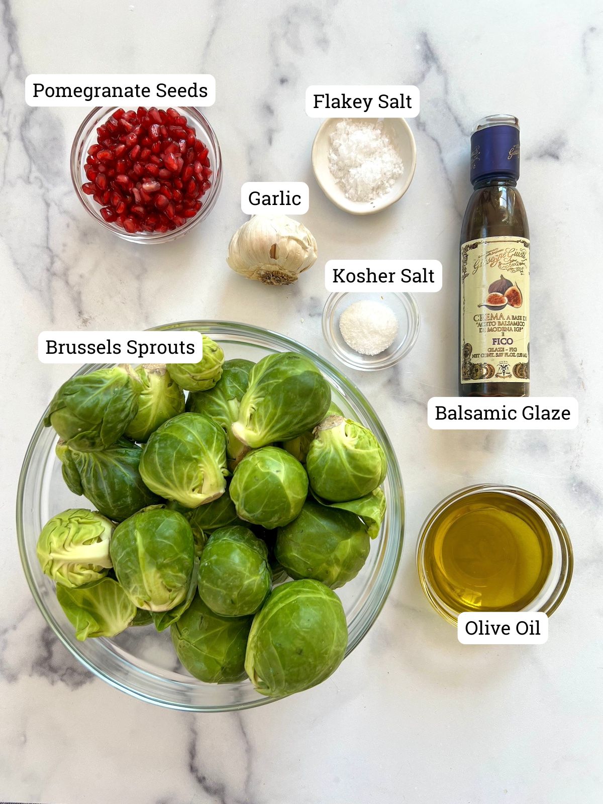 Cast iron Brussels sprouts ingredients.