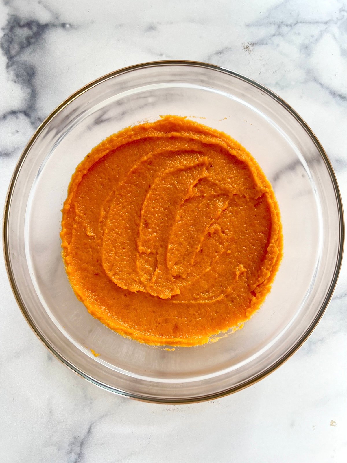 Whipped sweet potato casserole in a bowl.