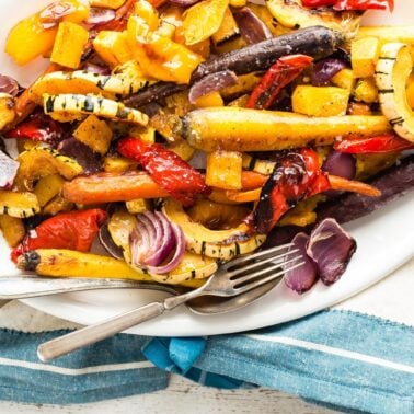 Maple Roast Vegetables on serving platter.