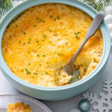 Cheese grits in baking dish.