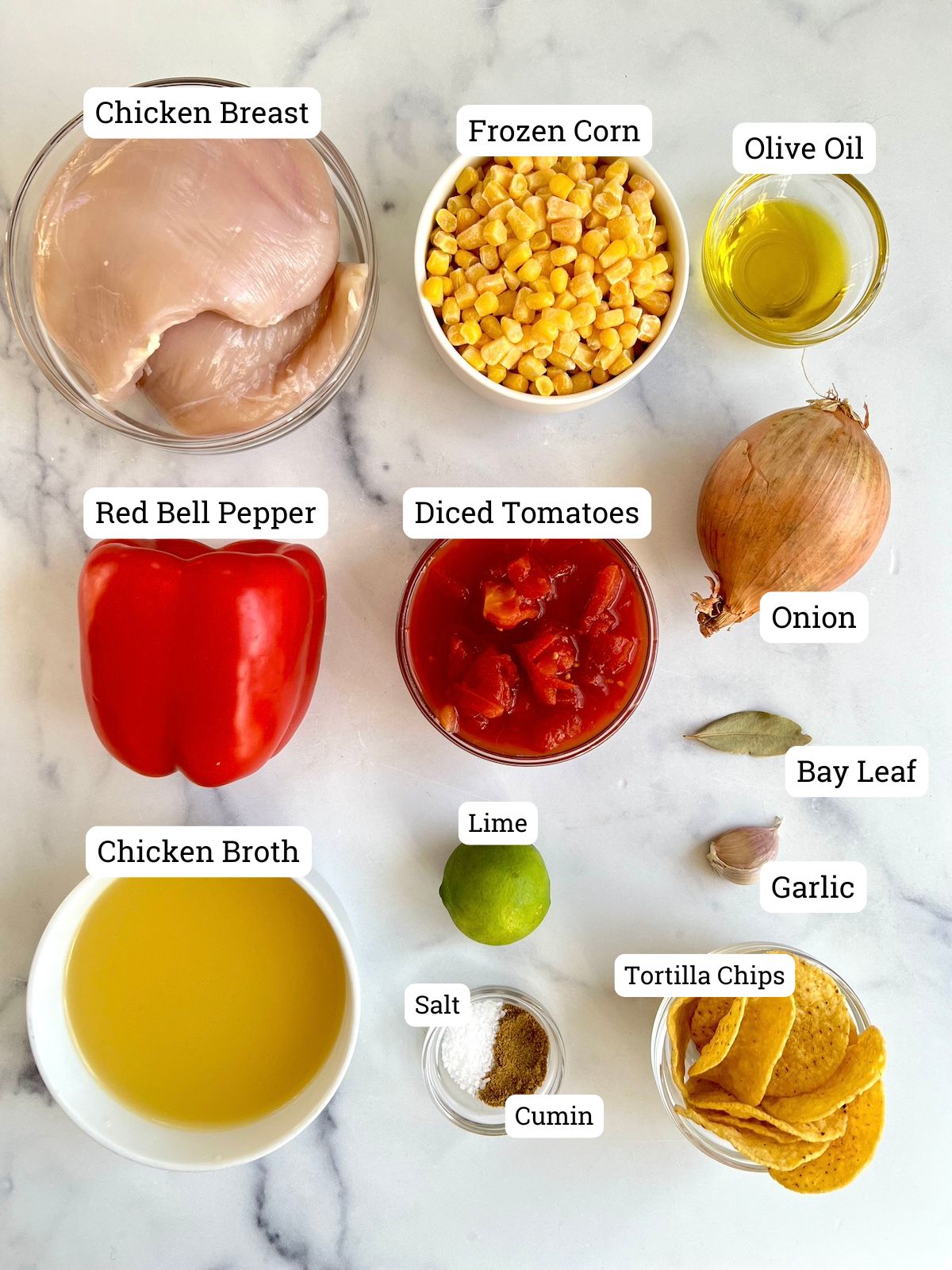 Ingredients for chicken tortilla soup.