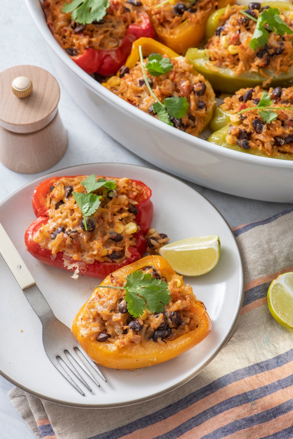 Vegetarian stuffed peppers on a plate.