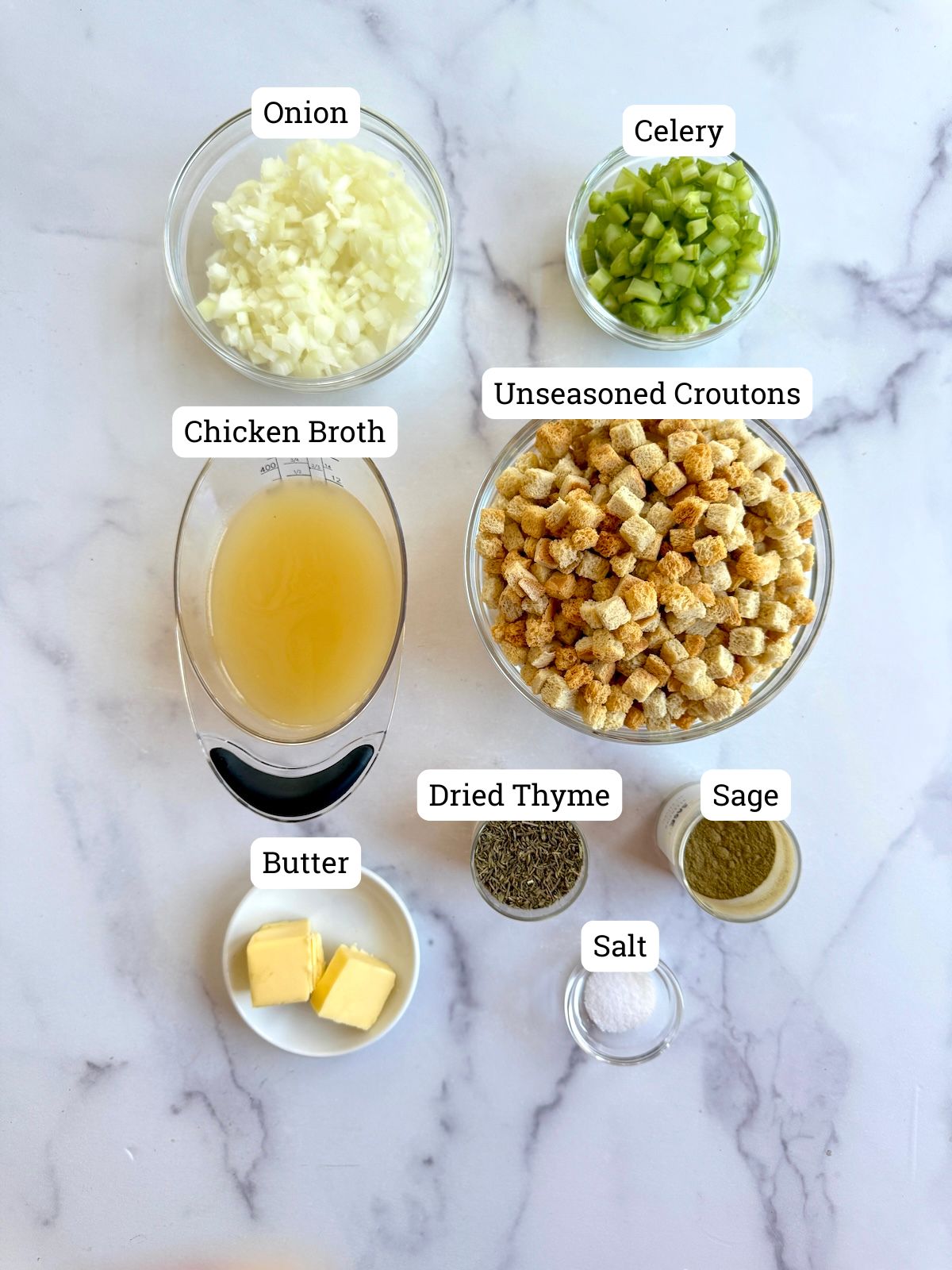 Ingredients to make super simple stuffing.