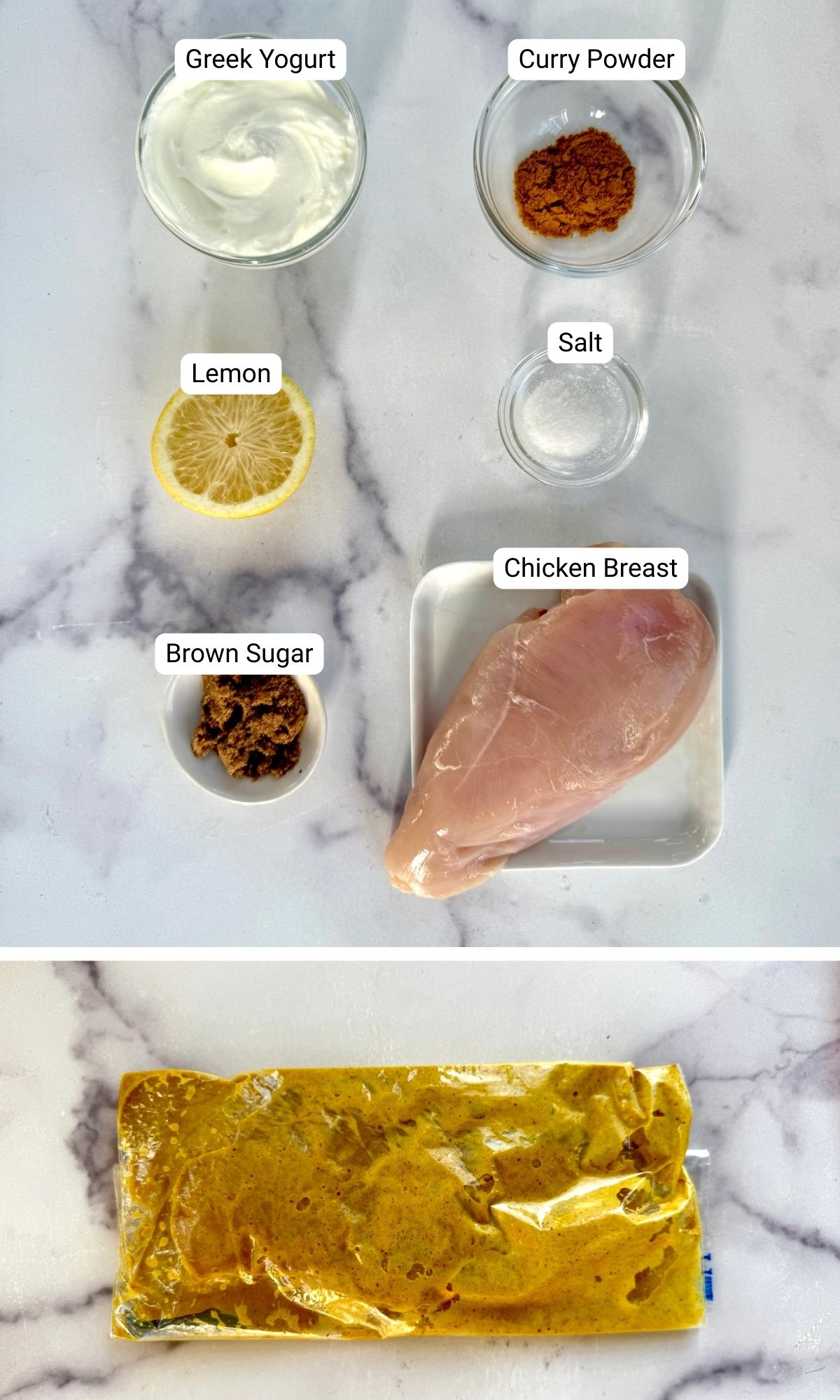 Ingredients for curry chicken marinade.