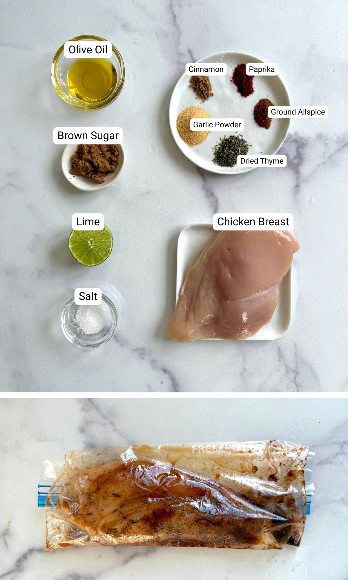 Ingredients for jerk chicken marinade.