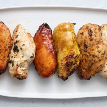 Chicken breast marinated six ways.