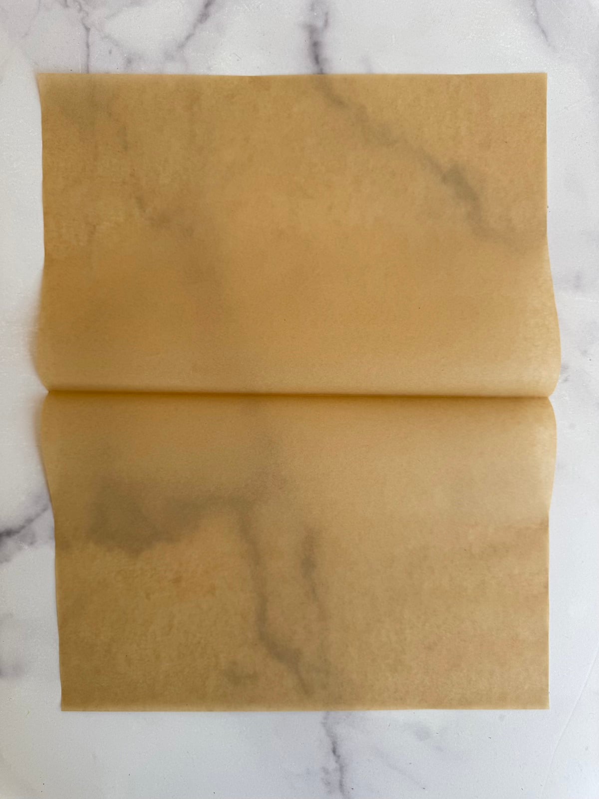 A sheet of parchment paper creased in the center.